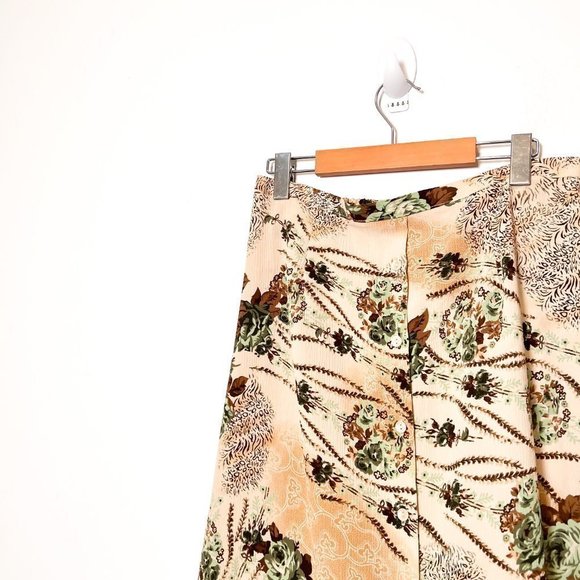 Vintage 80s Bohemian Tan Floral Maxi Retro Skirt - Picture 7 of 8